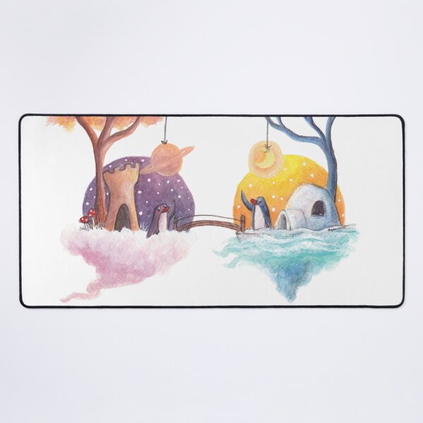 Item preview, Penguin on cloud island waves to penguin on igloo island across a bridge designed and sold by PenguinGirl-Art.