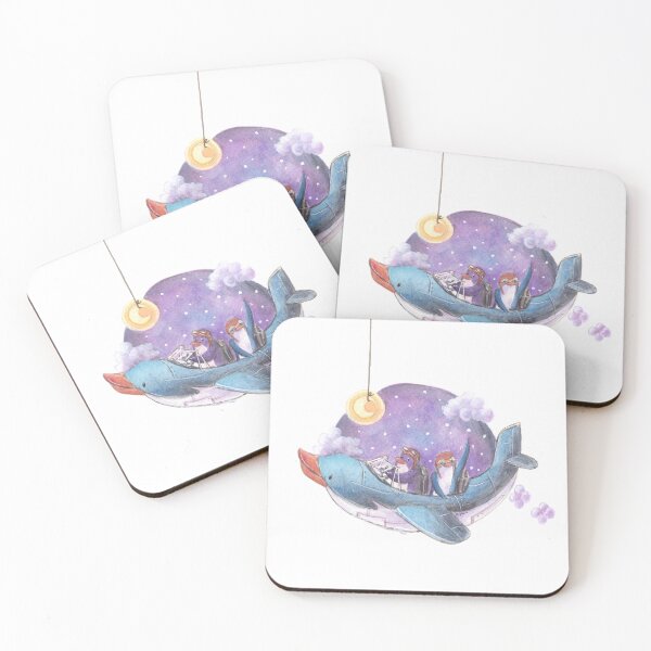 Item preview, Penguins flying in their penguin-shaped airplane in a purple night sky. designed and sold by PenguinGirl-Art.
