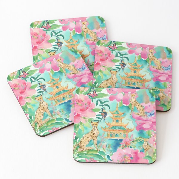 Item preview, Cheetahs in chinoiserie garden watercolor designed and sold by SophieClimaArt.