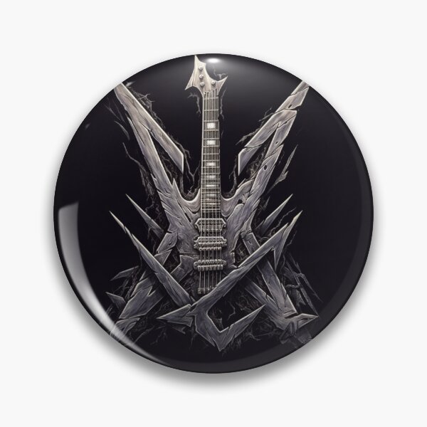 Item preview, a black and white photo of a guitar, concept art by Yerkaland, deviantart, sots art, darksynth, logo, official art t-shirt and stickers_01 designed and sold by Mickeymouse2023.