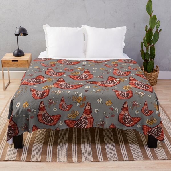 Item preview, Vintage chicken with flowers seamless pattern with grey background designed and sold by ChiknEmporium.