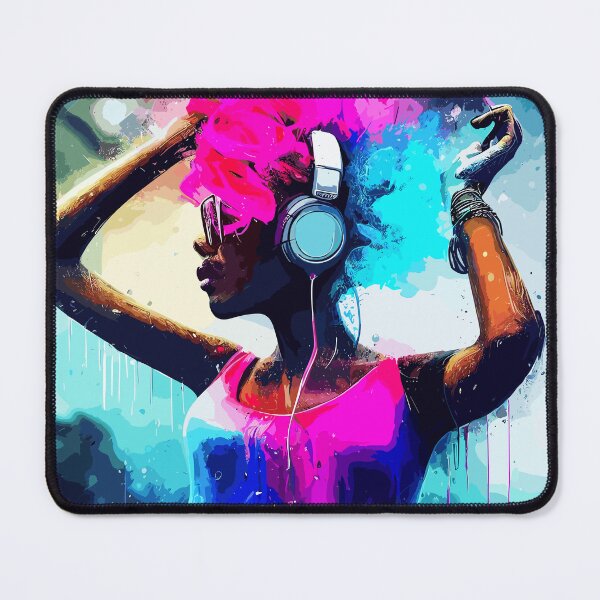 Item preview, DJ afro woman in pink hairs designed and sold by TomFrontierArt.