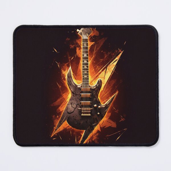Item preview, a colored fire painting of a guitar, concept art by Yerkaland, deviantart, sots art, darksynth, logo, official art t-shirt and stickers_01 designed and sold by Mickeymouse2023.