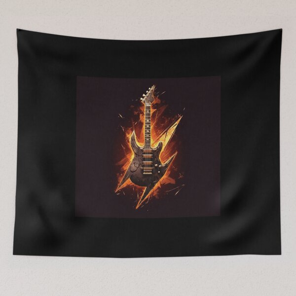 Item preview, a colored fire painting of a guitar, concept art by Yerkaland, deviantart, sots art, darksynth, logo, official art t-shirt and stickers_01 designed and sold by Mickeymouse2023.