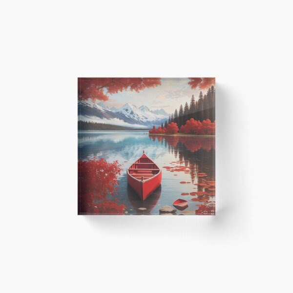 Item preview, a red canoe in a lake designed and sold by mikaws.