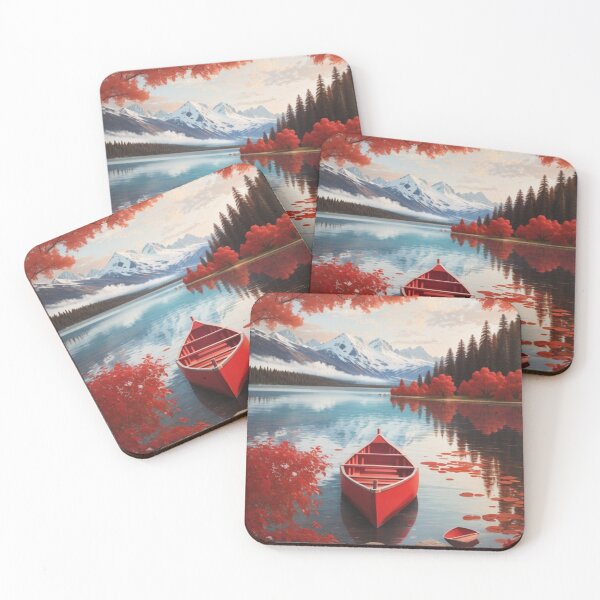 Item preview, a red canoe in a lake designed and sold by mikaws.