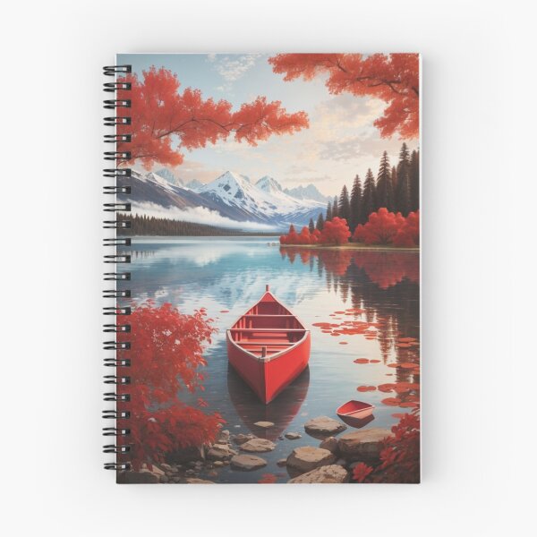 Aperçu de l'œuvre un canoë rouge dans un lac créée et vendue par mikaws.