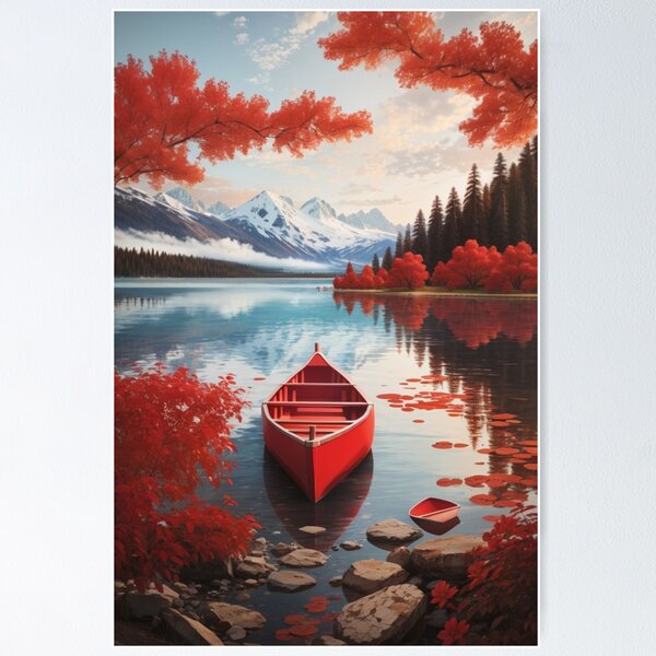 Item preview, a red canoe in a lake designed and sold by mikaws.