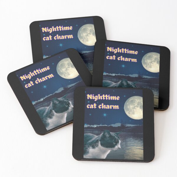 Item preview, Nighttime Cat charm. Sad Cat under the Moon. designed and sold by CuteCatsCoffee.
