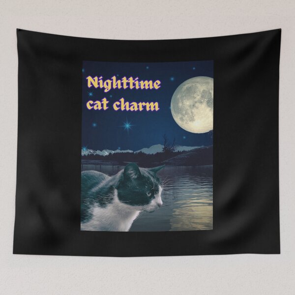 Item preview, Nighttime Cat charm. Sad Cat under the Moon. designed and sold by CuteCatsCoffee.
