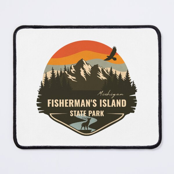 Item preview, Fisherman's Island State Park Michigan - MI Retro Mountain Badge designed and sold by mountainfad.