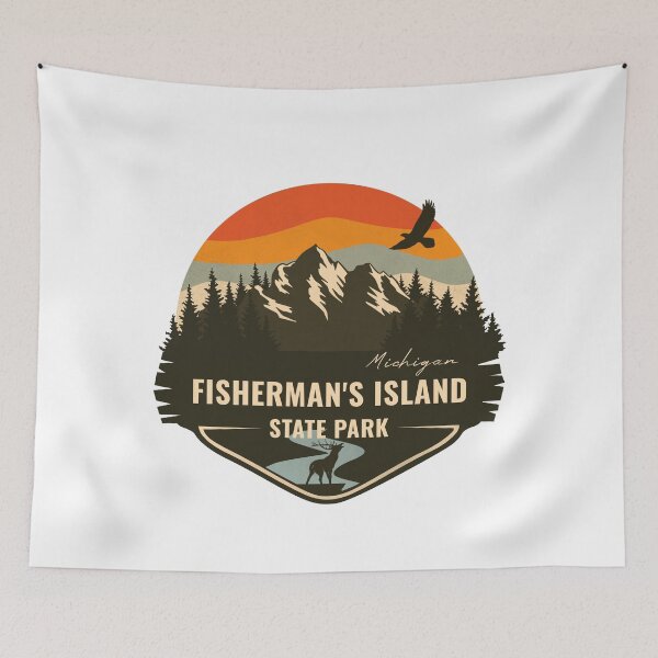 Item preview, Fisherman's Island State Park Michigan - MI Retro Mountain Badge designed and sold by mountainfad.