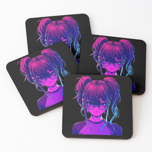 Item preview, 80's vaporwave anime girl with ponytails wearing glasses designed and sold by TomFrontierArt.