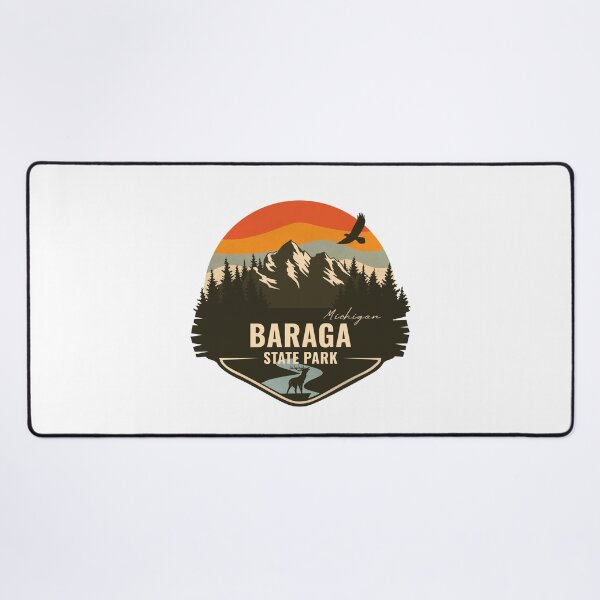 Item preview, Baraga State Park Michigan - MI Retro Mountain Badge designed and sold by mountainfad.