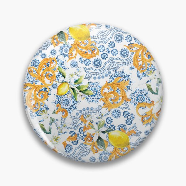 Artikelvorschau, Zitrone, Gold, blaue Fliese, Ethno, Sommer, entworfen und verkauft von mintdiamond21.