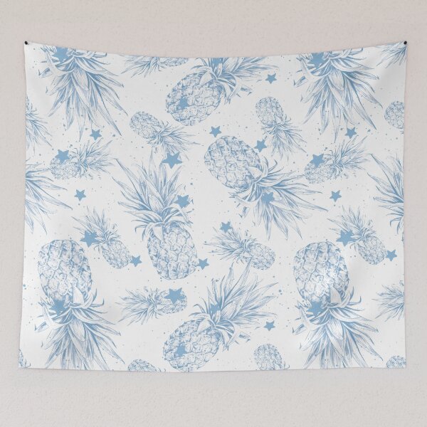Item preview, pineapple pattern, blue, drawing, star, summer, fruit designed and sold by mintdiamond21.