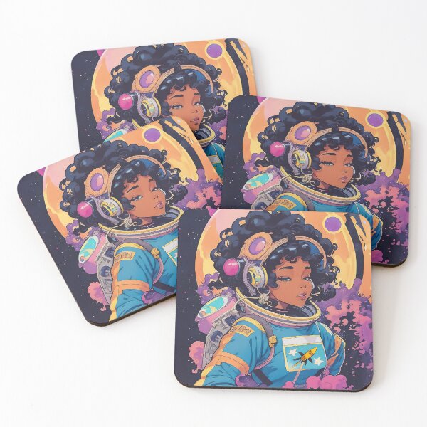 Item preview, Cute futuristic dark skin girl with afro hairs astronaut in space abstract designed and sold by TomFrontierArt.