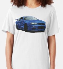 Nissan R34 GTR Skyline blau Slim Fit T-Shirt