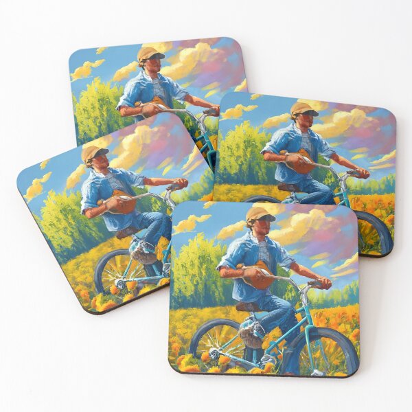 Item preview, Vintage oil painting bicycle boy in flowers field designed and sold by AgarutanPrint.