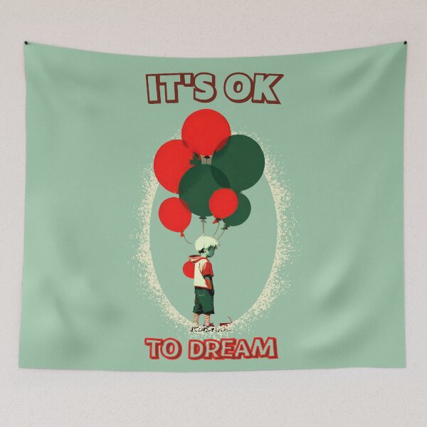 Item preview, It's ok to dream Kawaii boy with red ballon by CallisC Arts ⭐⭐⭐⭐⭐ designed and sold by CallisC-Arts.