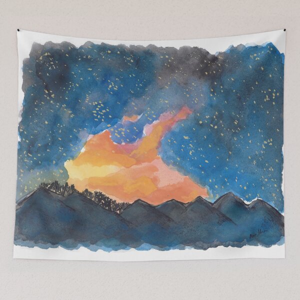 Item preview, My Aurora Bright, Starry Night, Watercolor painting  designed and sold by Lunardreams54.
