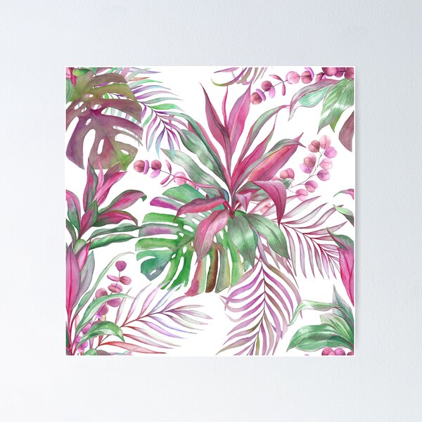 Item preview, Tropical colorful watercolor leaves composition. Exotic Monstera, cordyline, eucalyptus leaves summer print designed and sold by likapix.