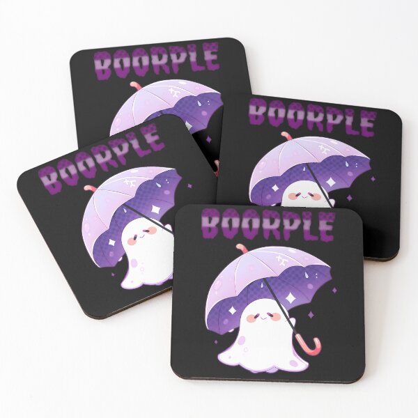 Item preview, Boorple Ghost with Black Background Purple Umbrella Halloween Boo-Purple Laptop Sticker with Dark Textured Purple Text by Zeesdesign on Redbubble designed and sold by ZEESDESIGN.