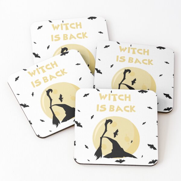 Item preview, Halloween design with a witch hat and a broom, with bats and the moon and the inscription the witch is back designed and sold by Amnise.