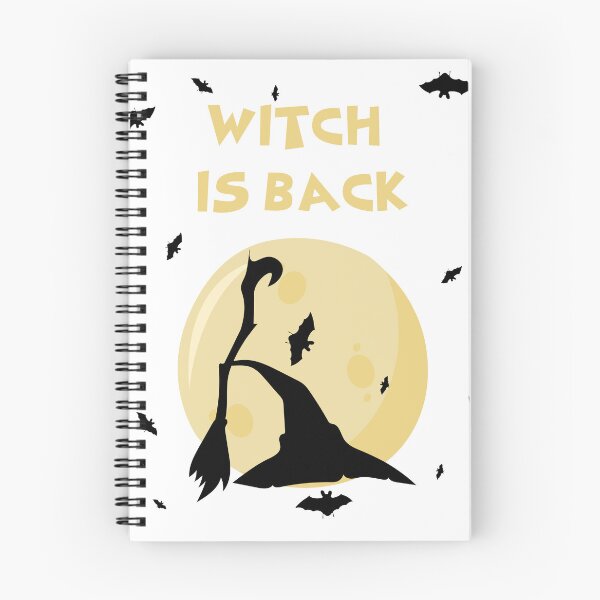 Item preview, Halloween design with a witch hat and a broom, with bats and the moon and the inscription the witch is back designed and sold by Amnise.