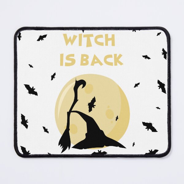 Item preview, Halloween design with a witch hat and a broom, with bats and the moon and the inscription the witch is back designed and sold by Amnise.