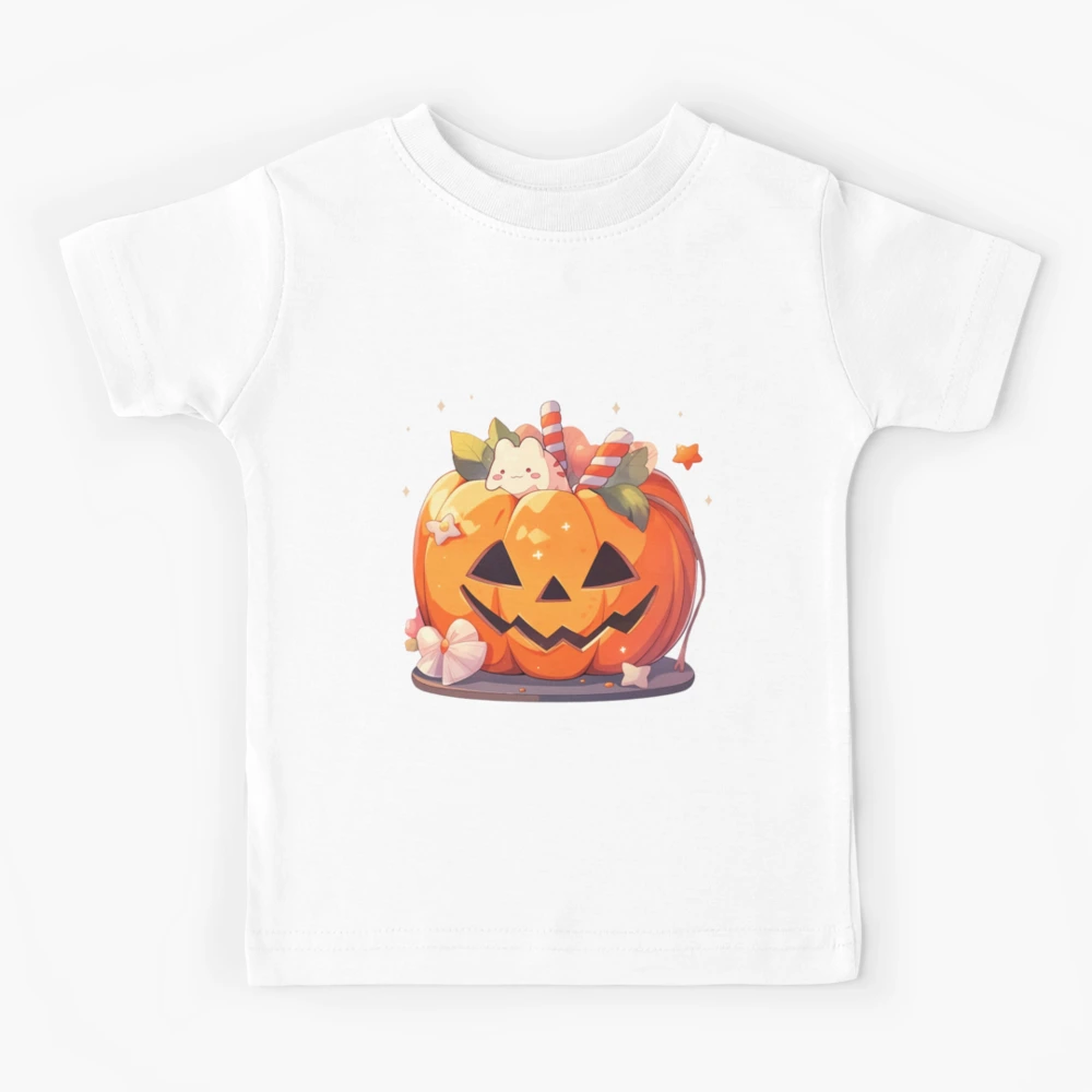 Autumn-Inspired Women's Cotton Short Sleeve T-Shirt With Colorful Pine Tree Orange Pumpkins Red Hearts Design