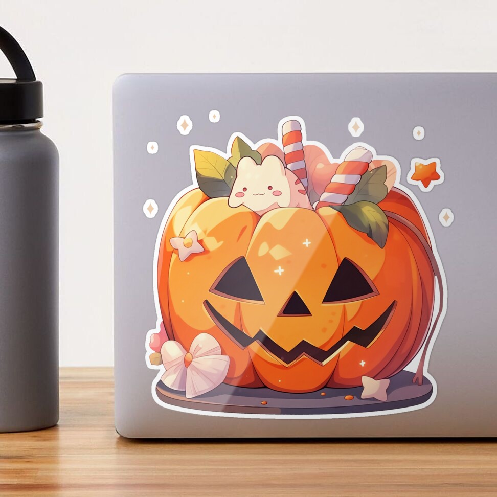 Cute Kawaii Halloween Pumpkin with Ghost and Sweets