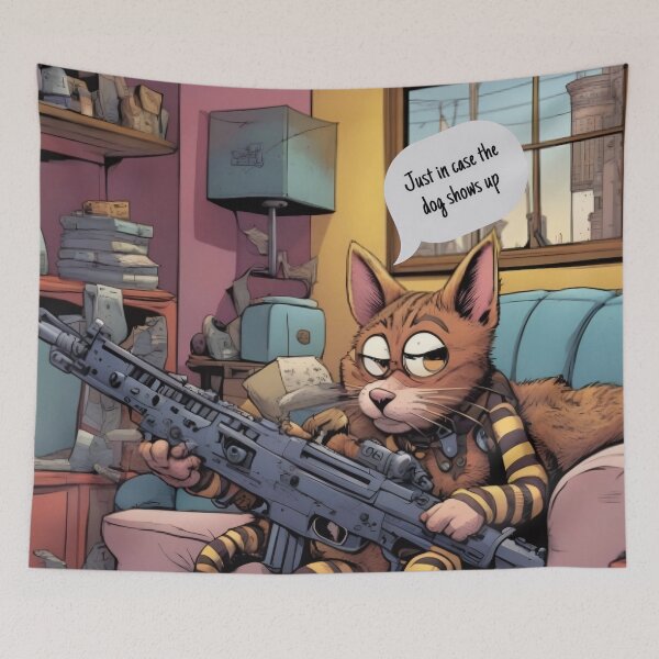 Item preview, Just in case dog shows up, funny cat meme designed and sold by coolkatia.