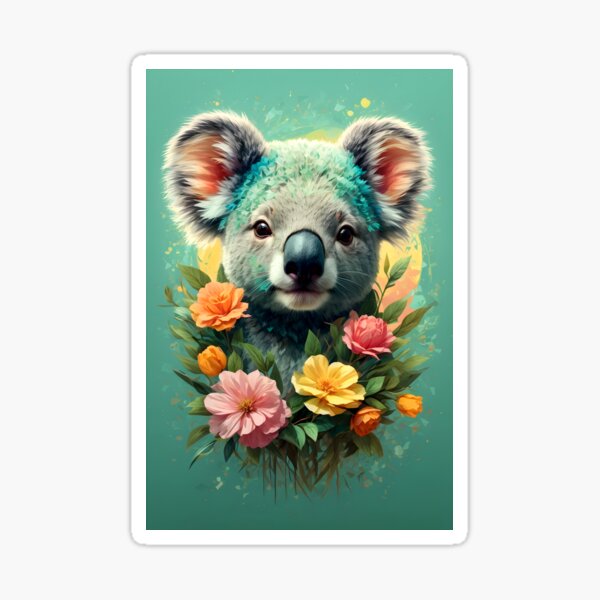 Ultra Realistic Koala with Vintage Floral Design Sticker for Sale