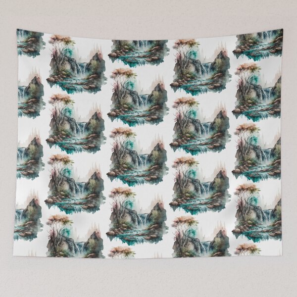 Item preview, Watercolor Nature Scene with Waterfall and Mountain Stream designed and sold by StephanieWard.