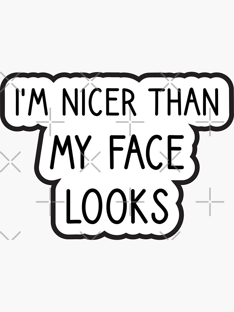 i'm nicer than my face looks sticker, sarcasm stickers, laptop