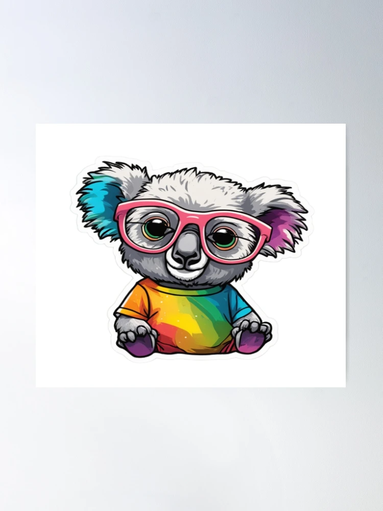 Rainbow Koala Bear with Sunglasses and Hat Modern Art Print Framed Poster  Wall Decor 12x16 inch