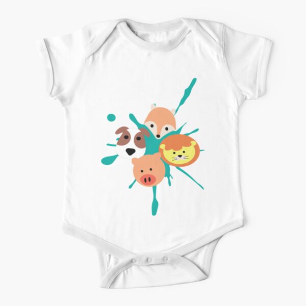 Animal Face Collage Short Sleeve Baby One-Piece