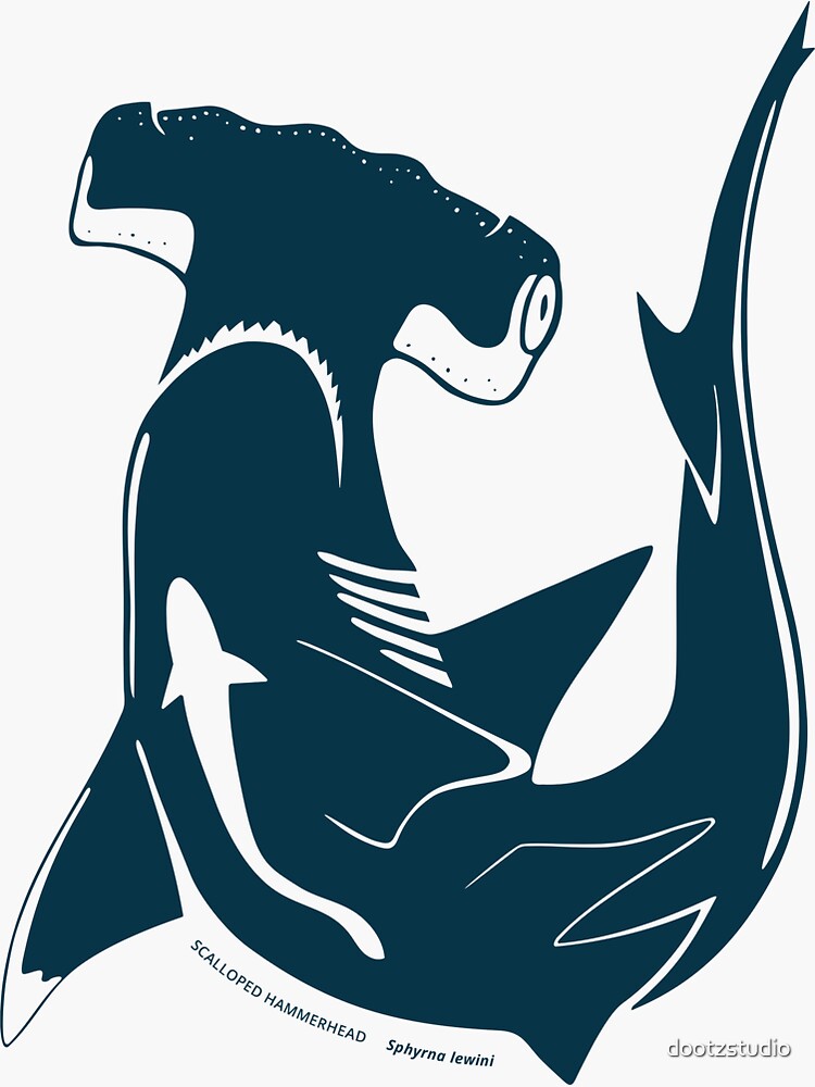 Thumbnail 3 of 3, Sticker, Scalopped Hammerhead Shark designed and sold by dootzstudio.