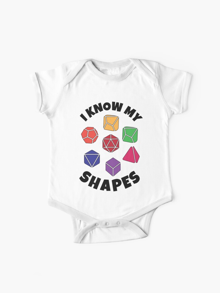 Thumbnail 1 of 2, Baby One-Piece, D&D Kids or Baby I Know My Shapes with Polyhedral Dice designed and sold by sunburstrpg.