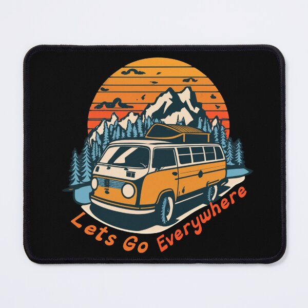 Item preview, Retro sunset with trees, mountains, truck and writing LEST GO EVERYWHERE  designed and sold by Ndli.