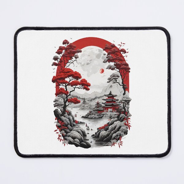 Item preview, Asian Temple Scene - Red and White Illustration designed and sold by Seneku-Design.