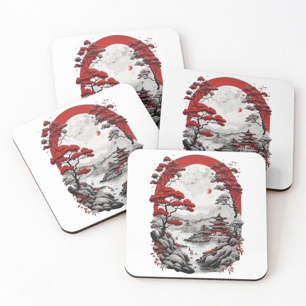 Item preview, Asian Temple Scene - Red and White Illustration designed and sold by Seneku-Design.