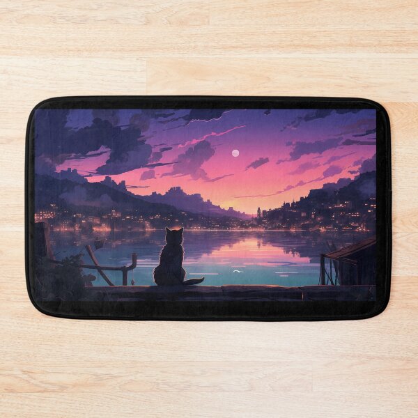 Item preview, Sunset in a World of Lofi Dreamscape and a Cat designed and sold by SootheOperator.