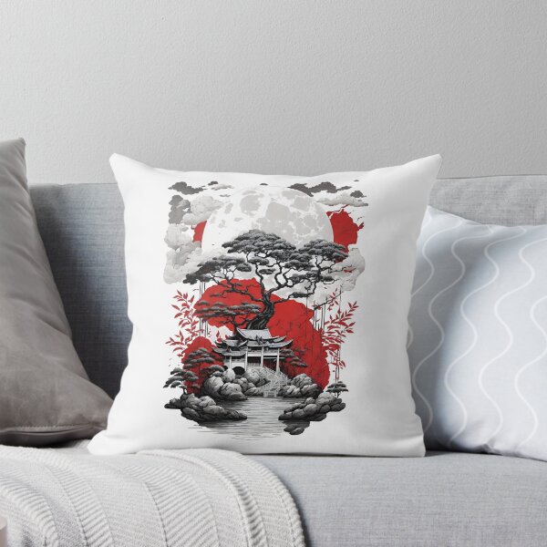 Artikelvorschau, Asian Temple Scene - Red and White Illustration entworfen und verkauft von Seneku-Design.