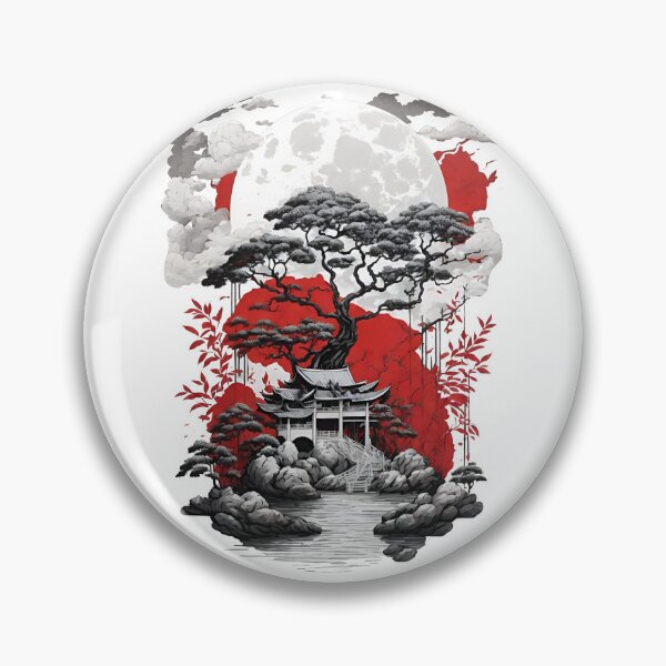 Artikelvorschau, Asian Temple Scene - Red and White Illustration entworfen und verkauft von Seneku-Design.