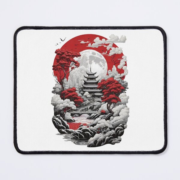 Item preview, Asian Temple Scene - Red and White Illustration designed and sold by Seneku-Design.
