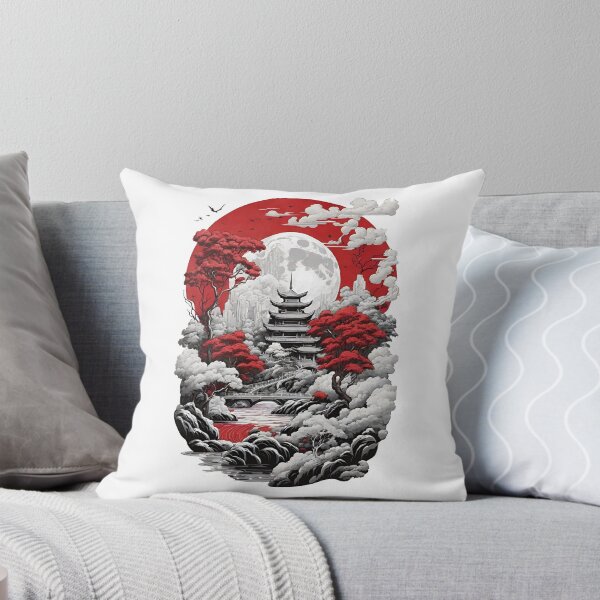 Artikelvorschau, Asian Temple Scene - Red and White Illustration entworfen und verkauft von Seneku-Design.