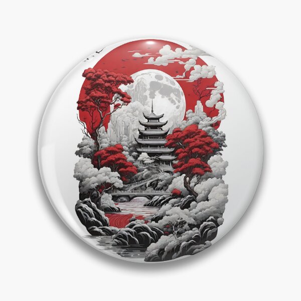 Artikelvorschau, Asian Temple Scene - Red and White Illustration entworfen und verkauft von Seneku-Design.