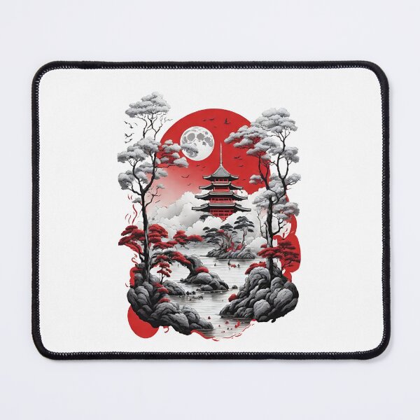 Item preview, Asian Temple Scene - Red and White Illustration designed and sold by Seneku-Design.